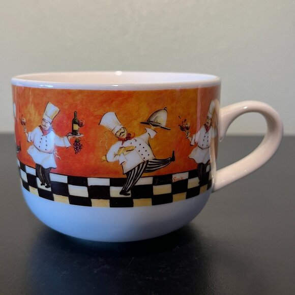 Set of 3 CYPRESS HOME Chef Pattern Ceramic Mugs / Soup Bowls with Handles - Picture 3 of 10